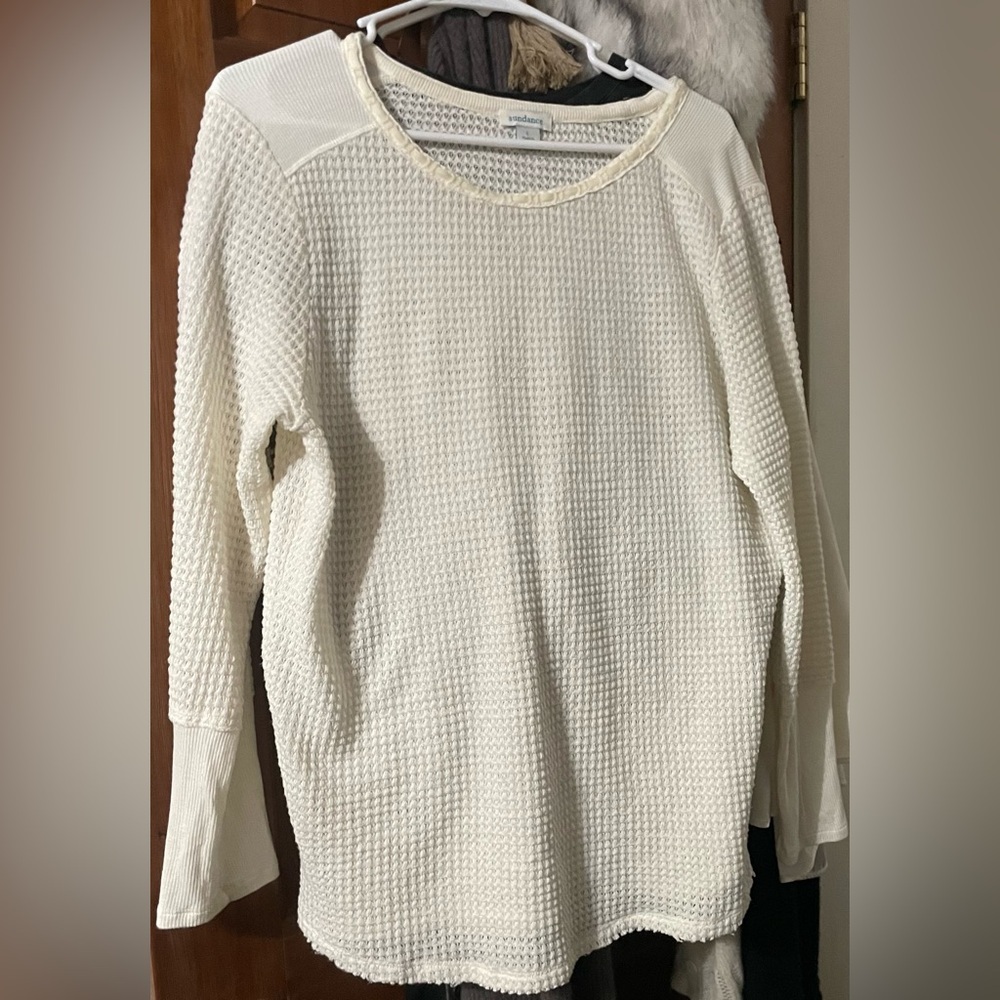 Sundance Ivory Open Knit Crewneck Top